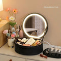 Round Smart LED Makeup Bag - Mirror Lights Travel Organizer
