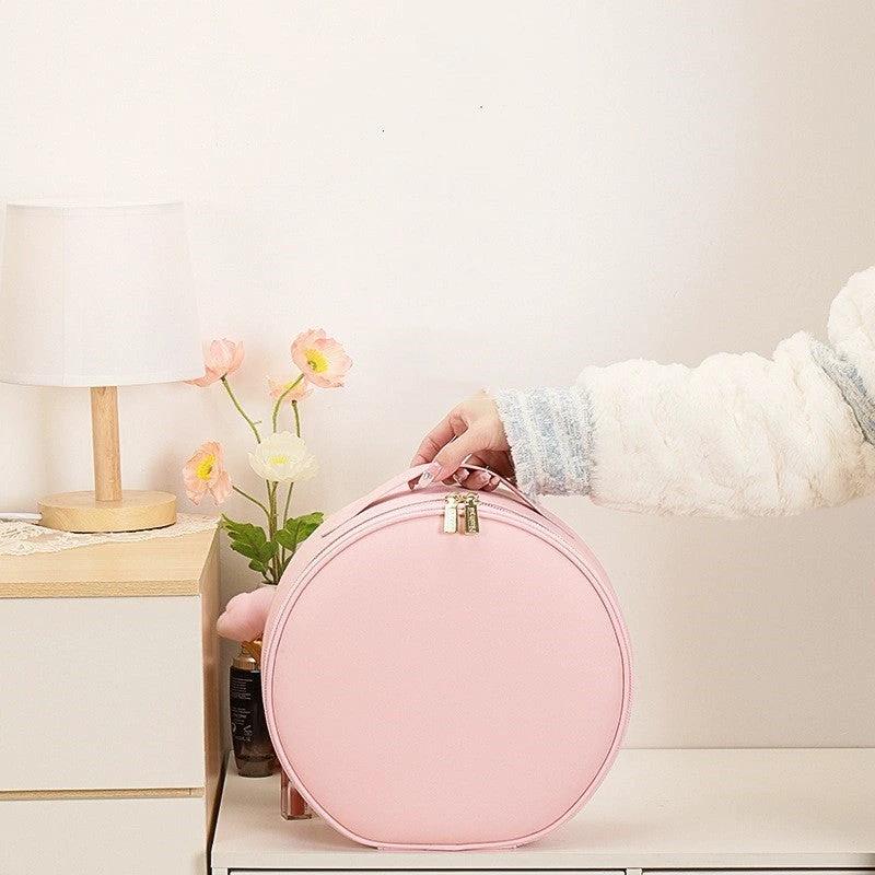 Round Smart LED Makeup Bag - Mirror Lights Travel Organizer
